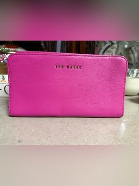Ted Baker Hot Pink Textured Clutch with Gold Logo